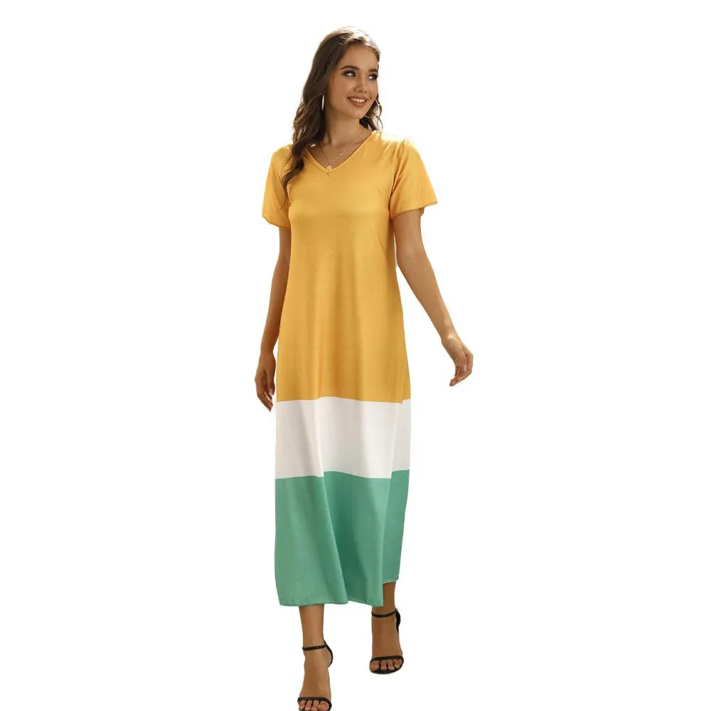 Summer Women Short Sleeves Long Maxi Dresses