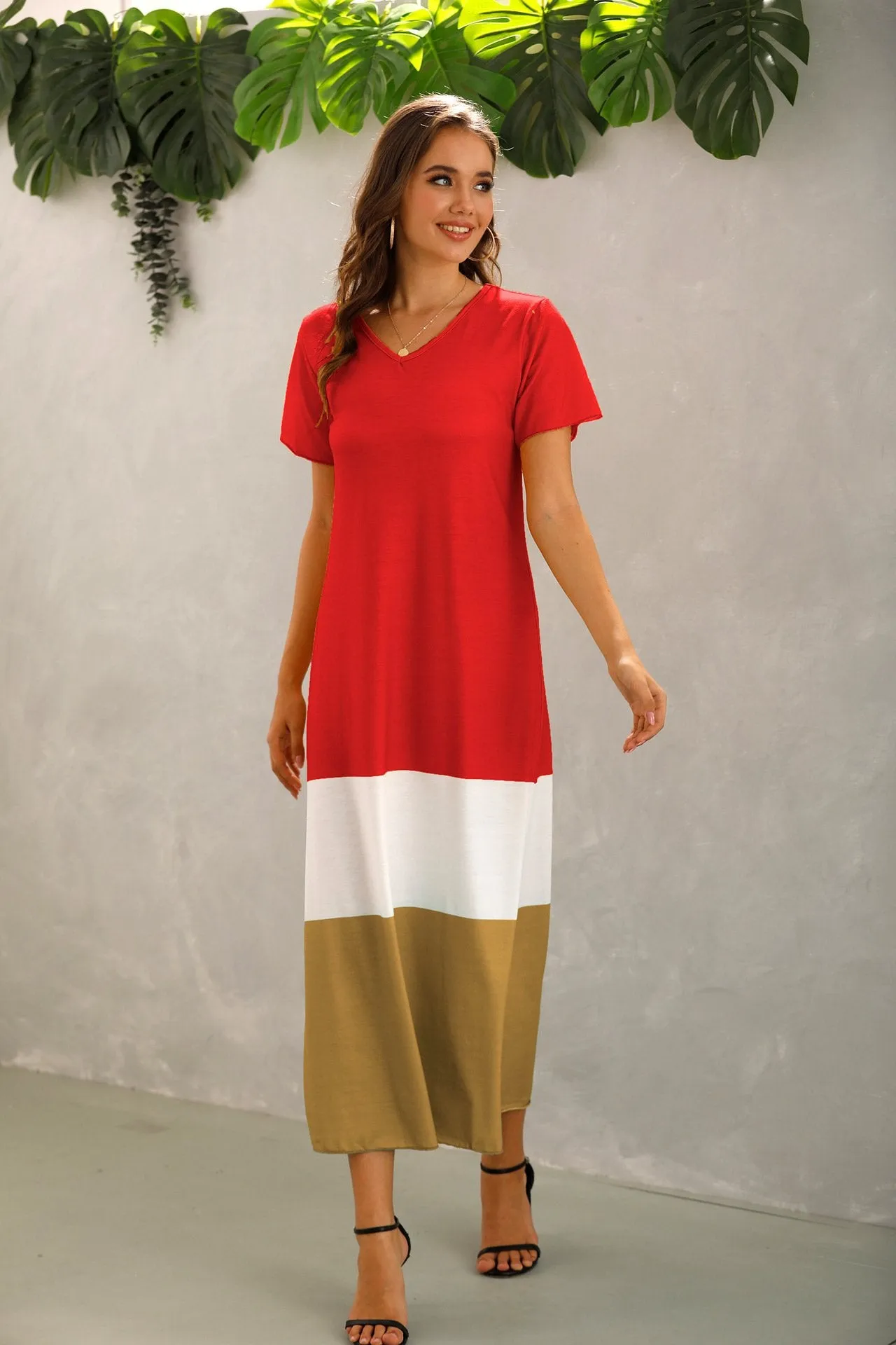 Summer Women Short Sleeves Long Maxi Dresses