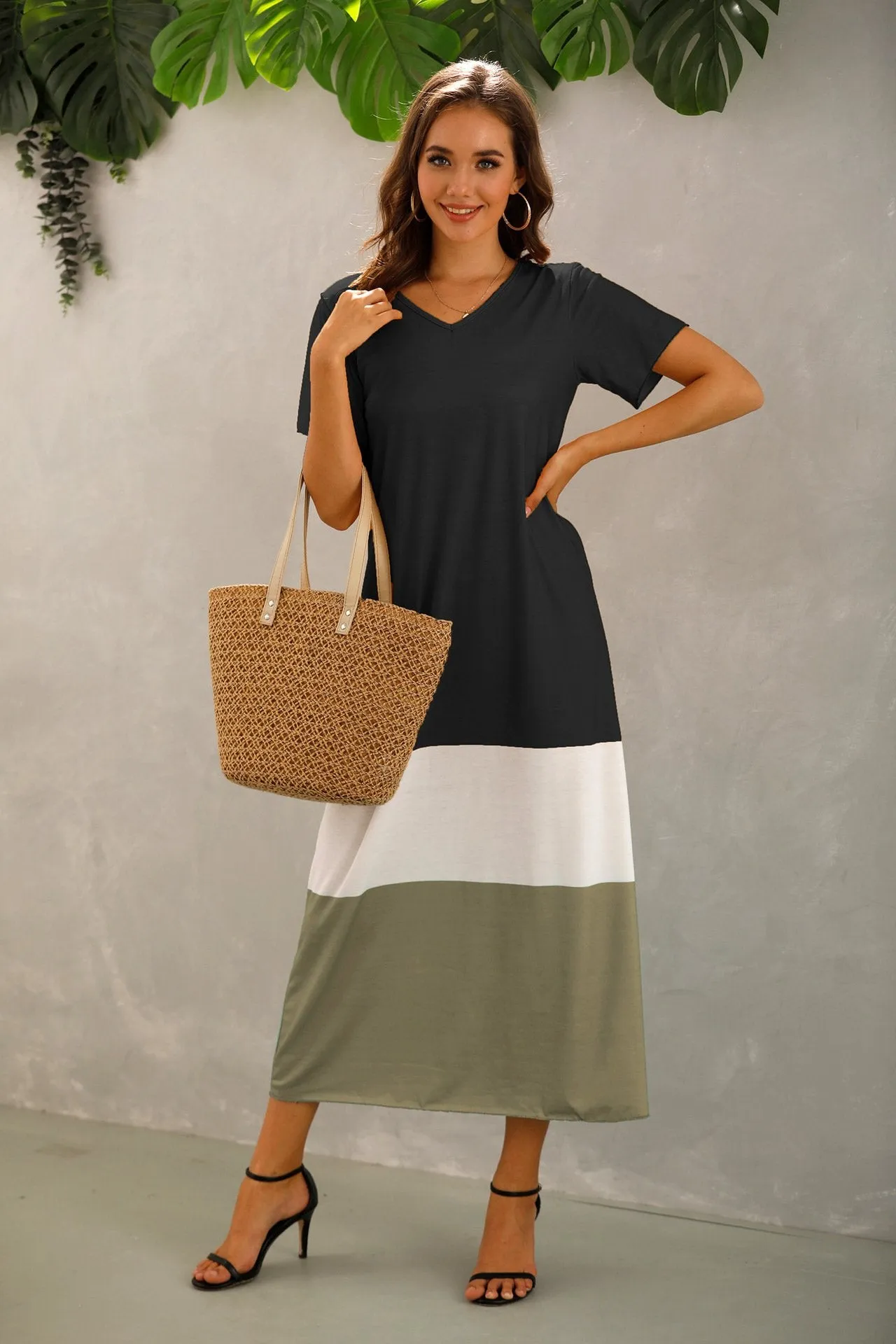 Summer Women Short Sleeves Long Maxi Dresses