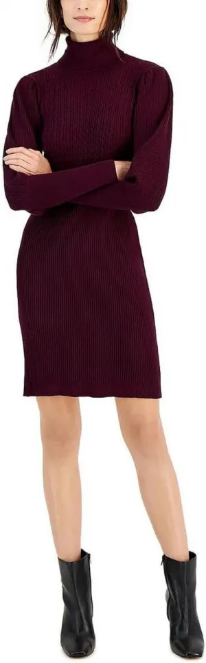 Taylor Dresses Womens Mock-Neck Long-Sleeve Sweater Dress 6702M Fig Purple XS
