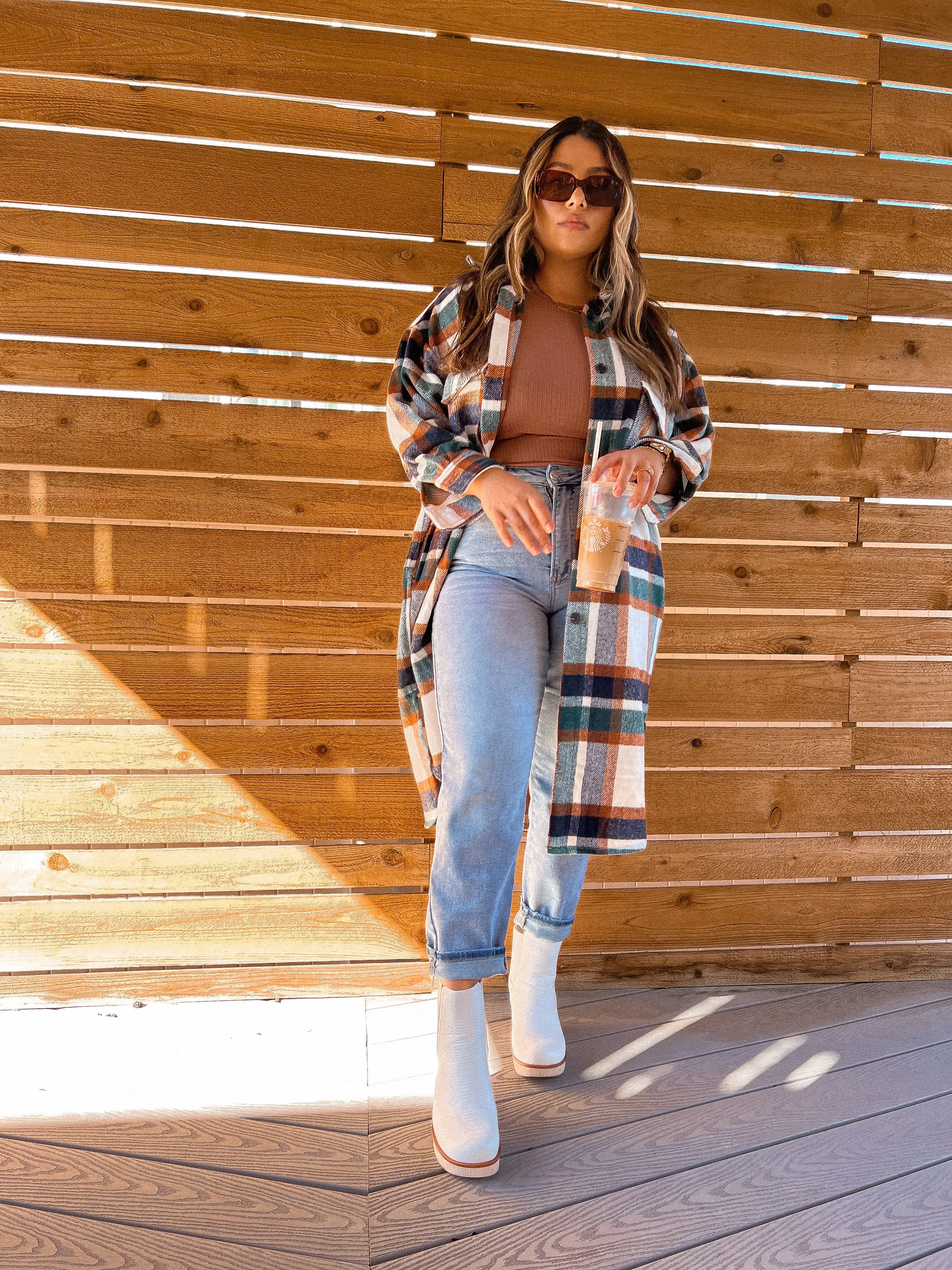 the autumn long flannel shacket