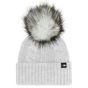 The North Face TNF Light Heather Grey Kids Oh Mega Fur Pom Beanie