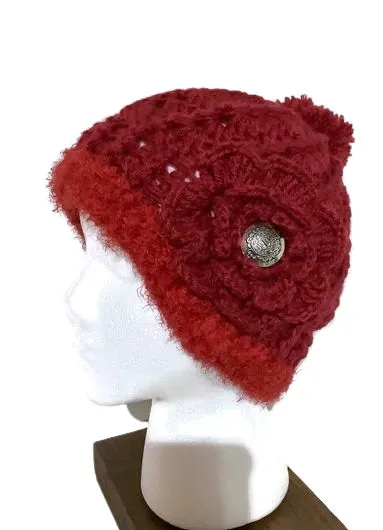 THE RED ALPACA HAT, crochet beanie hat, woman's size 23.5, for cold weather, for her, valentine's day gift