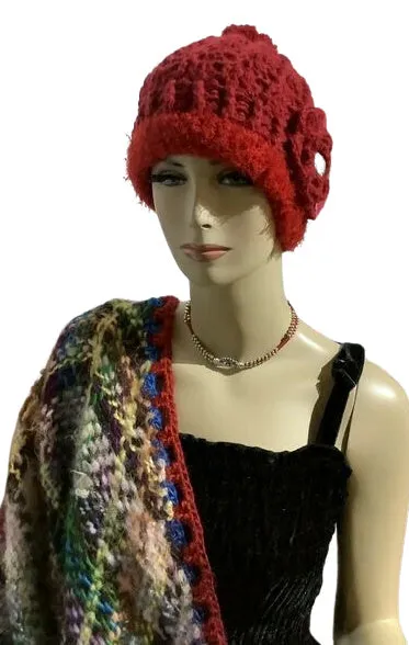 THE RED ALPACA HAT, crochet beanie hat, woman's size 23.5, for cold weather, for her, valentine's day gift