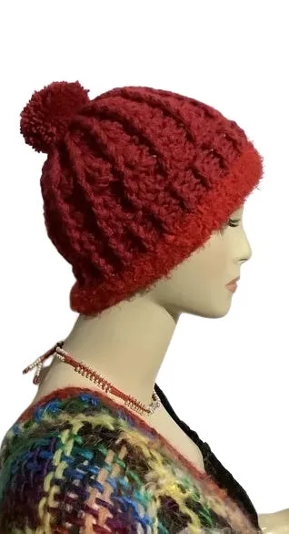THE RED ALPACA HAT, crochet beanie hat, woman's size 23.5, for cold weather, for her, valentine's day gift