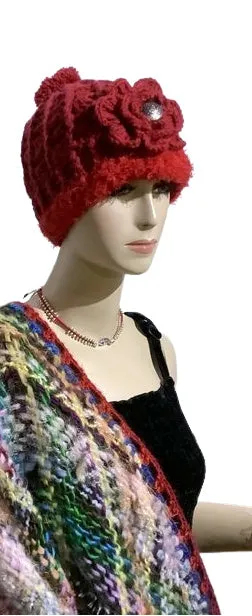 THE RED ALPACA HAT, crochet beanie hat, woman's size 23.5, for cold weather, for her, valentine's day gift