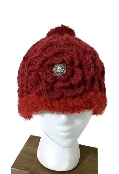 THE RED ALPACA HAT, crochet beanie hat, woman's size 23.5, for cold weather, for her, valentine's day gift