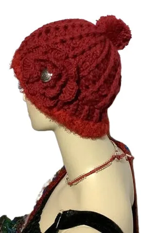 THE RED ALPACA HAT, crochet beanie hat, woman's size 23.5, for cold weather, for her, valentine's day gift