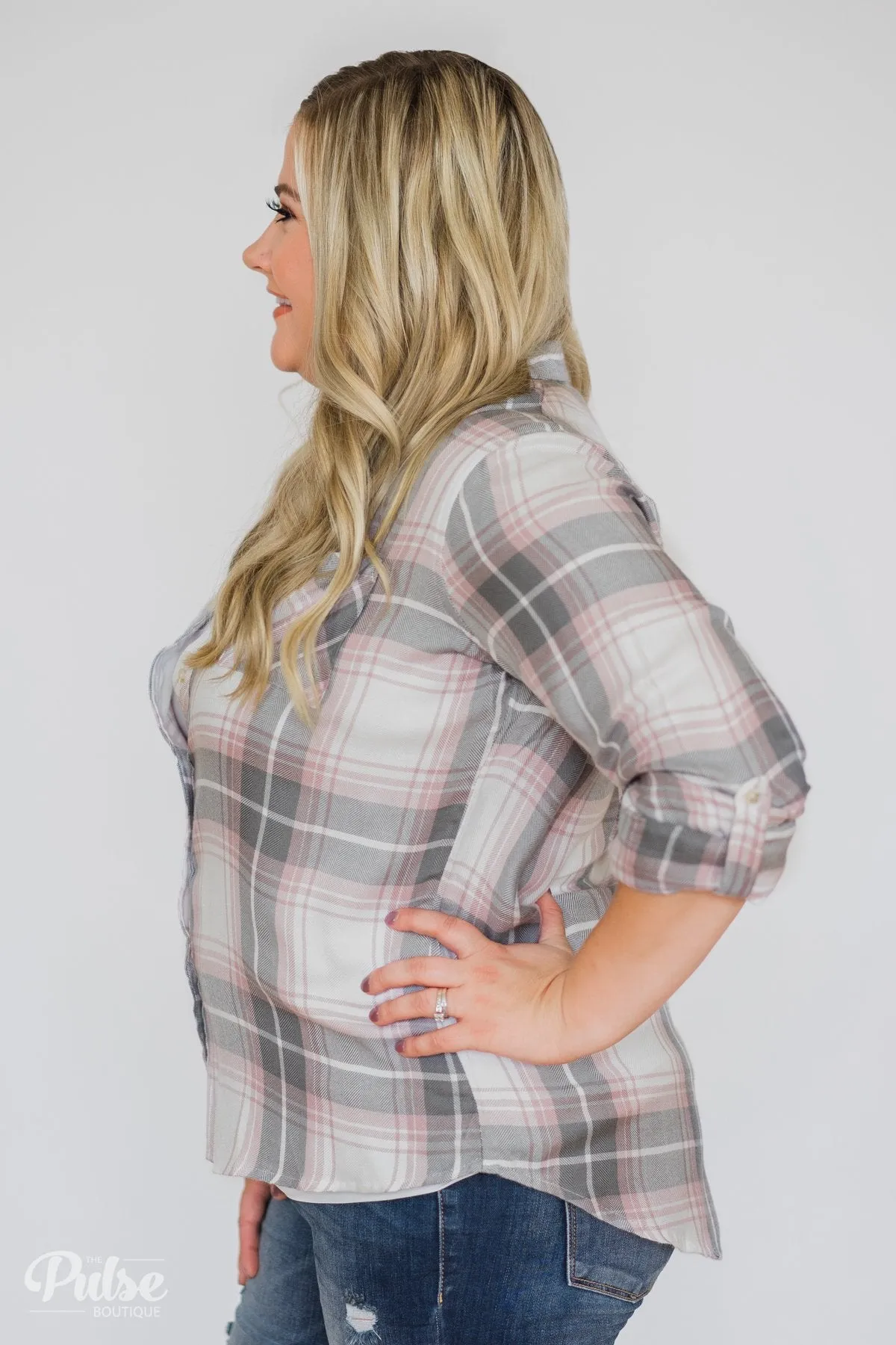 Thread & Supply Classy Plaid Top- Pink & Grey
