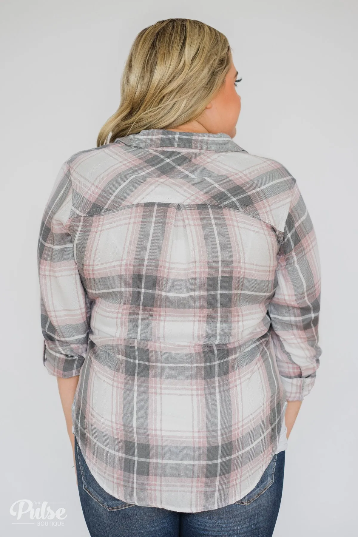 Thread & Supply Classy Plaid Top- Pink & Grey