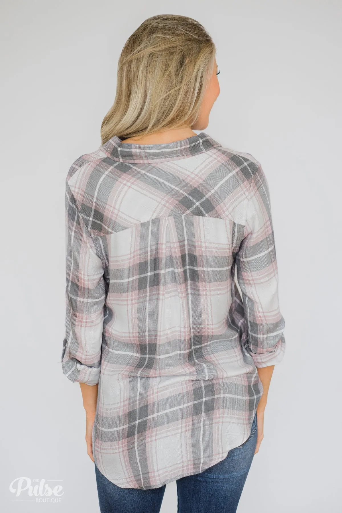 Thread & Supply Classy Plaid Top- Pink & Grey