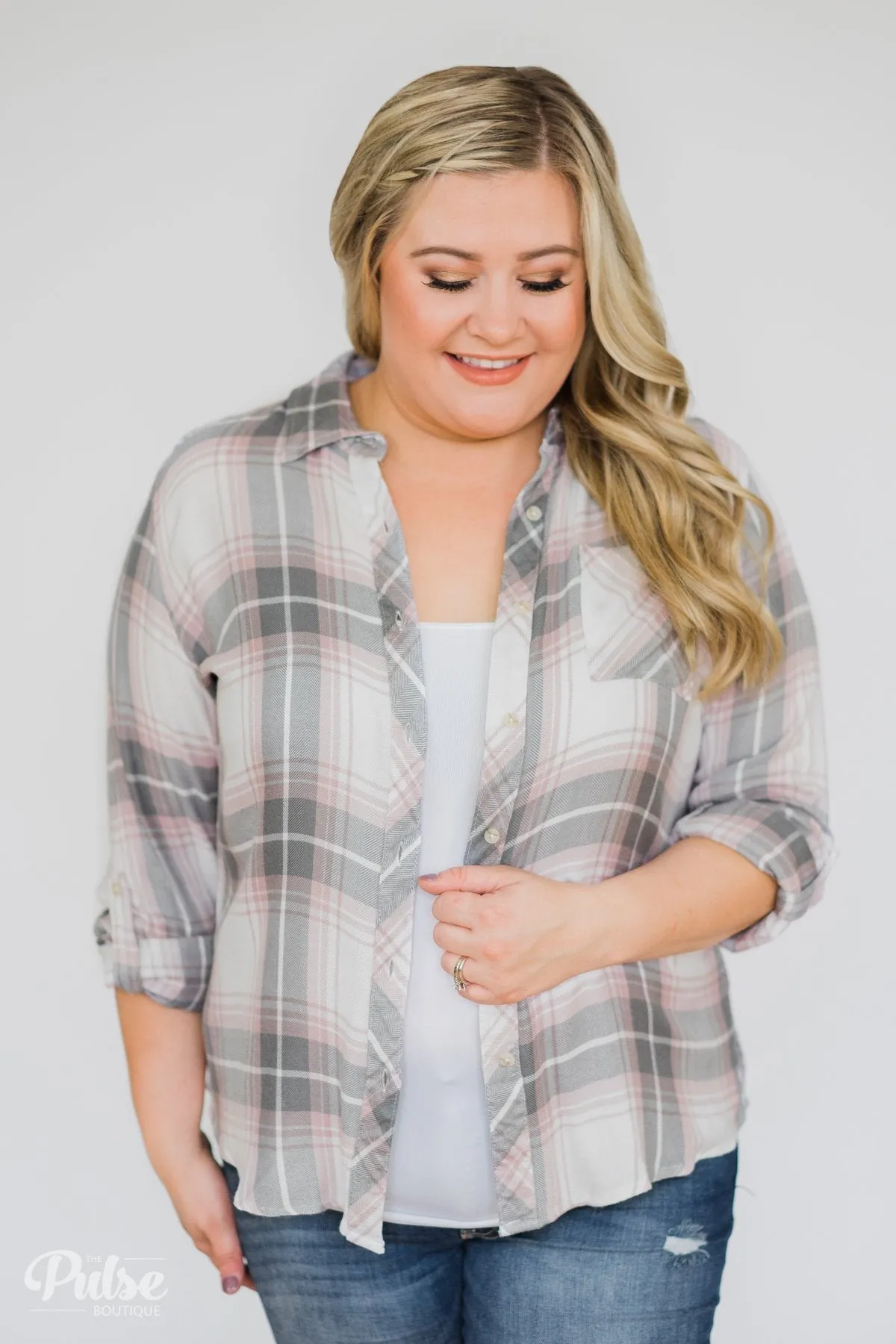 Thread & Supply Classy Plaid Top- Pink & Grey