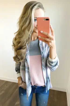Thread & Supply Classy Plaid Top- Pink & Grey