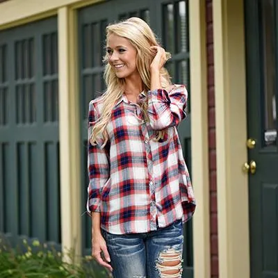 Traditional Orange & Navy Flannel Top