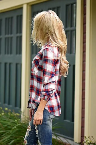 Traditional Orange & Navy Flannel Top