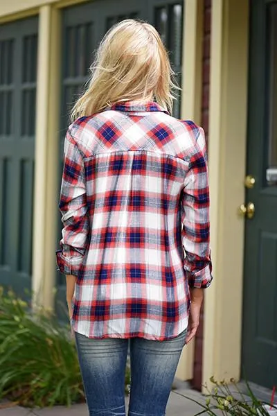 Traditional Orange & Navy Flannel Top