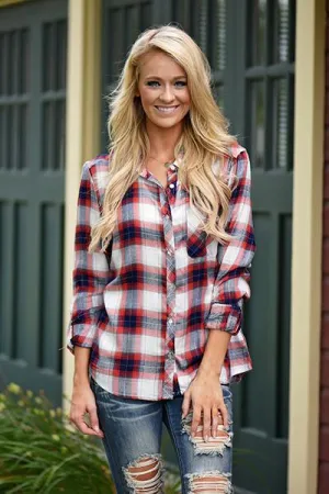 Traditional Orange & Navy Flannel Top