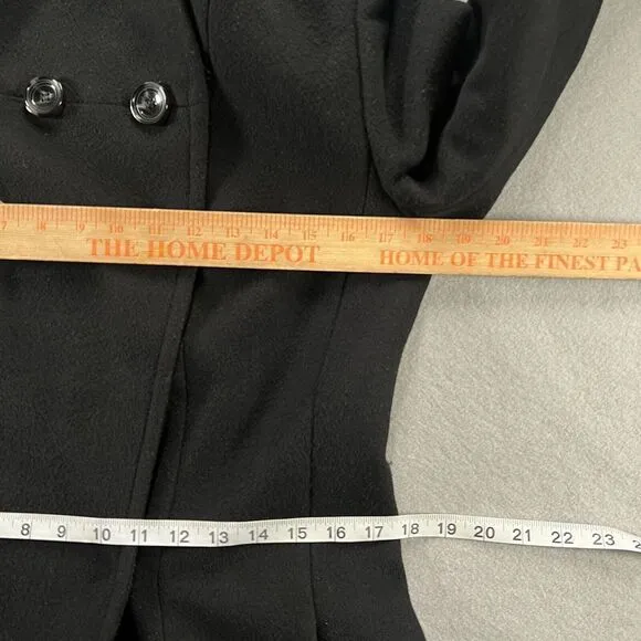 Trina Turk Pea Coat Womens 4 Black Lambswool Double Breasted Mock Neck Trench