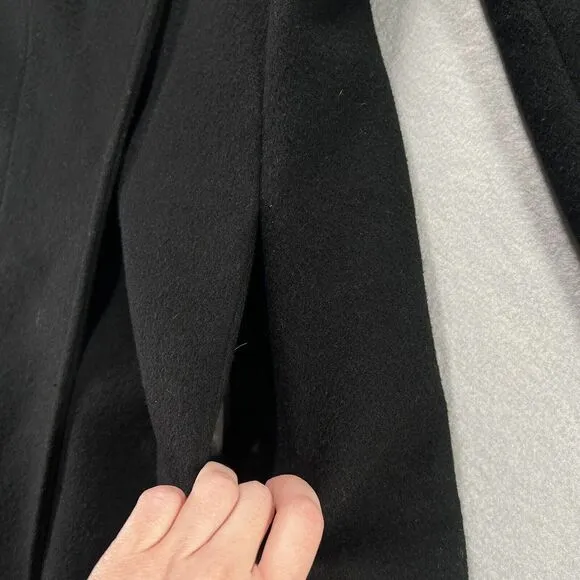 Trina Turk Pea Coat Womens 4 Black Lambswool Double Breasted Mock Neck Trench