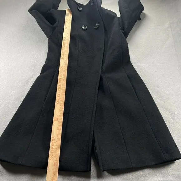 Trina Turk Pea Coat Womens 4 Black Lambswool Double Breasted Mock Neck Trench