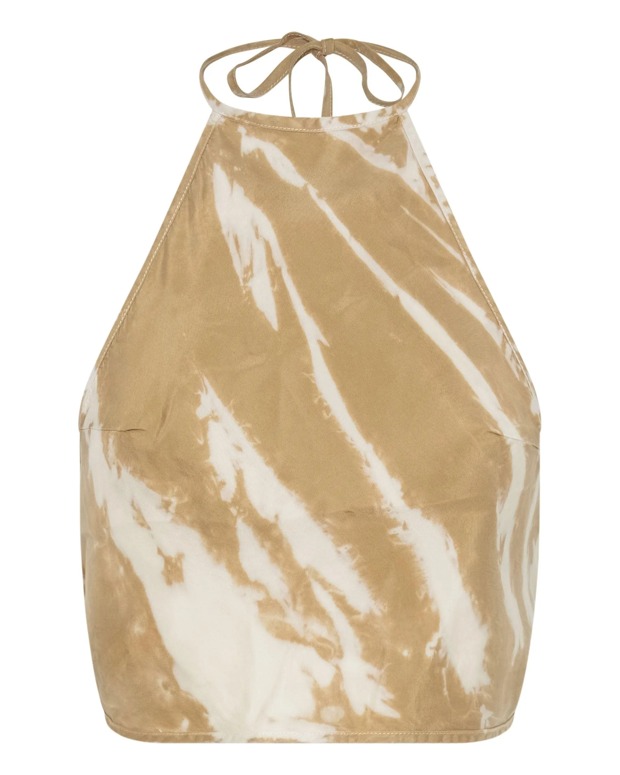 TWIST THROUGH BIAS HALTER TOP | TAN TIE DYE
