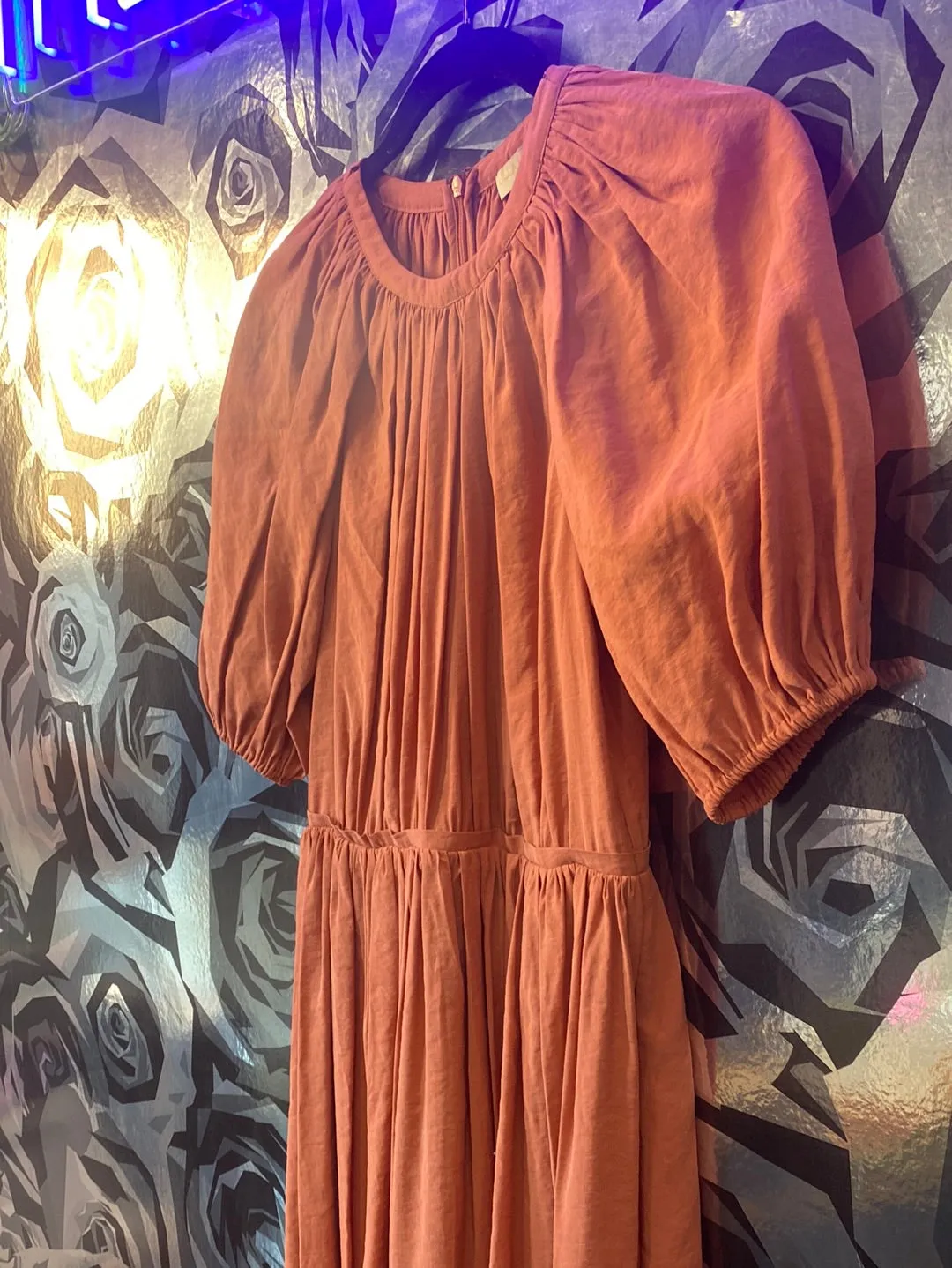 Ulla Johnson Short Puff Sleeve Salmon Maxi Dress