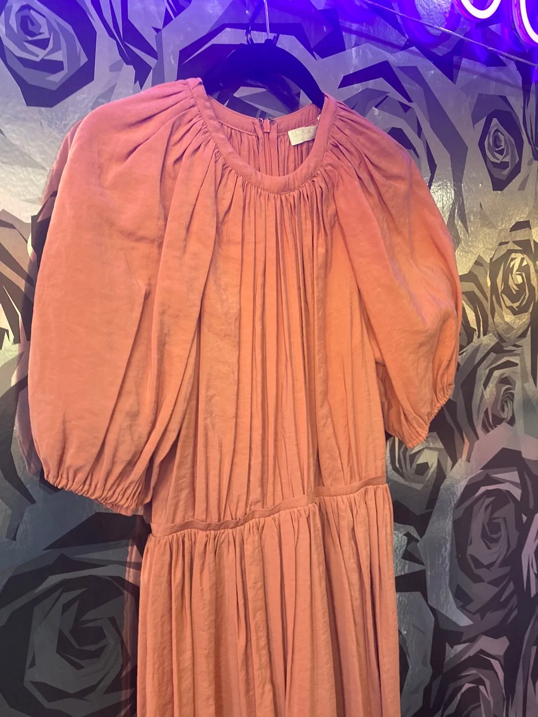 Ulla Johnson Short Puff Sleeve Salmon Maxi Dress