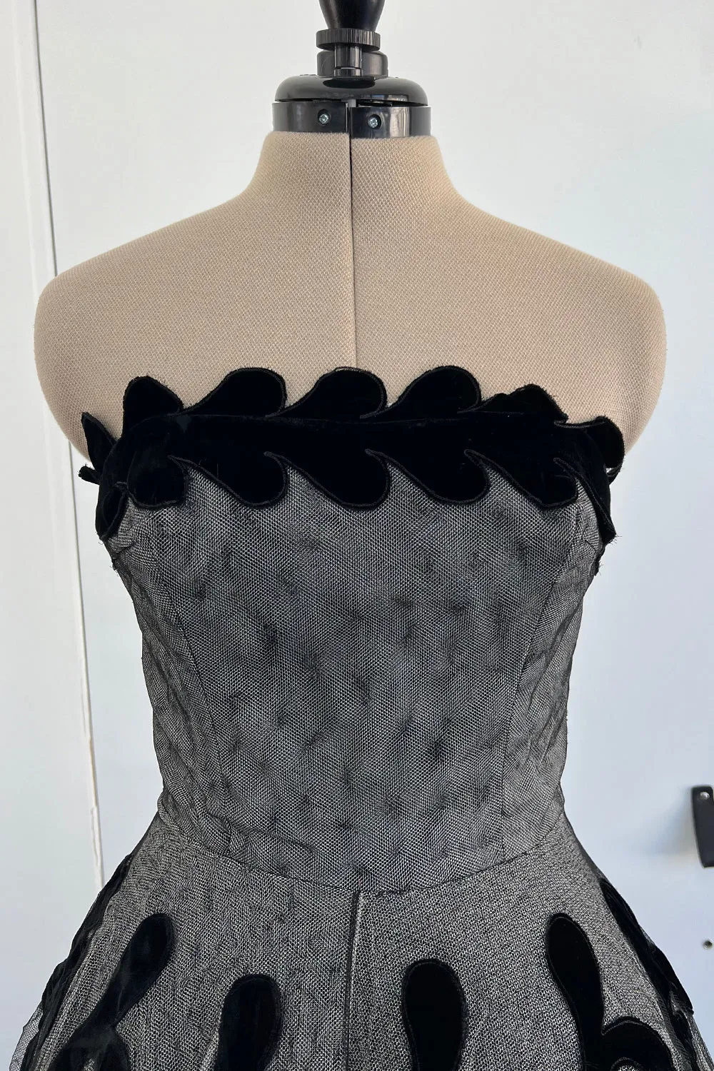 Unlabeled Haute Couture Late 1940s Early 1950s Net & Velvet Dress
