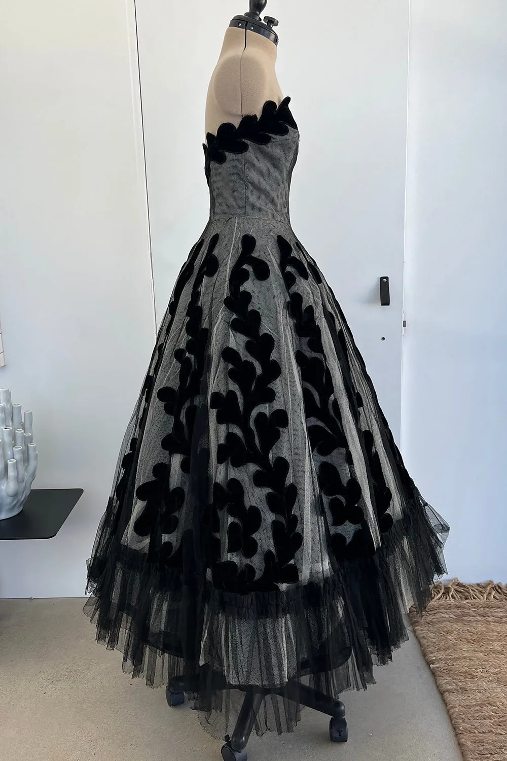 Unlabeled Haute Couture Late 1940s Early 1950s Net & Velvet Dress