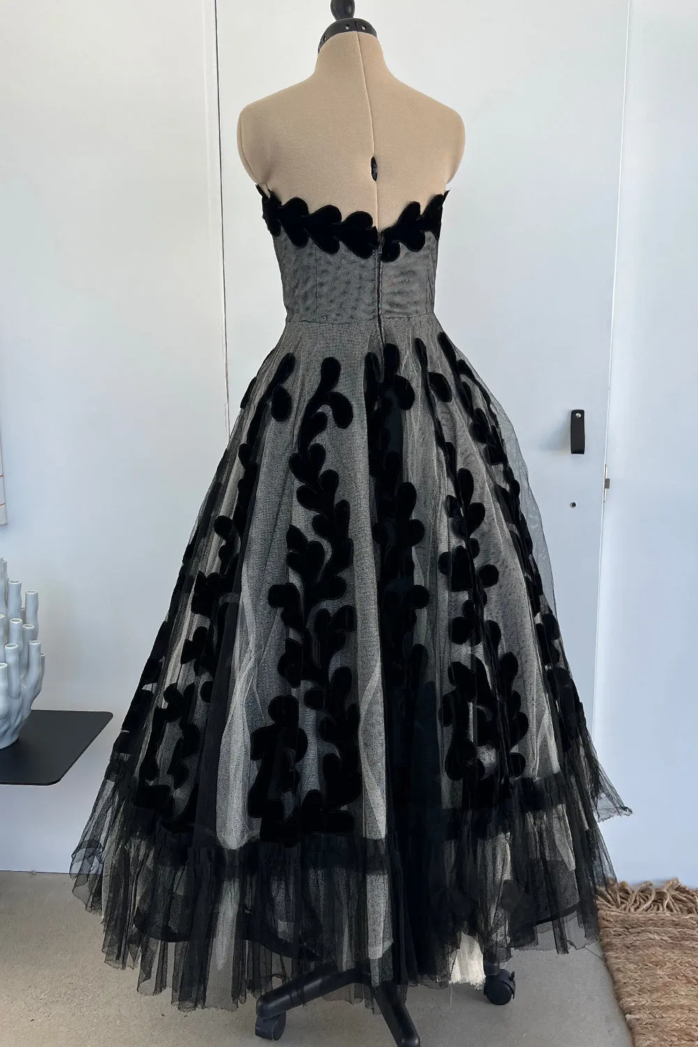 Unlabeled Haute Couture Late 1940s Early 1950s Net & Velvet Dress