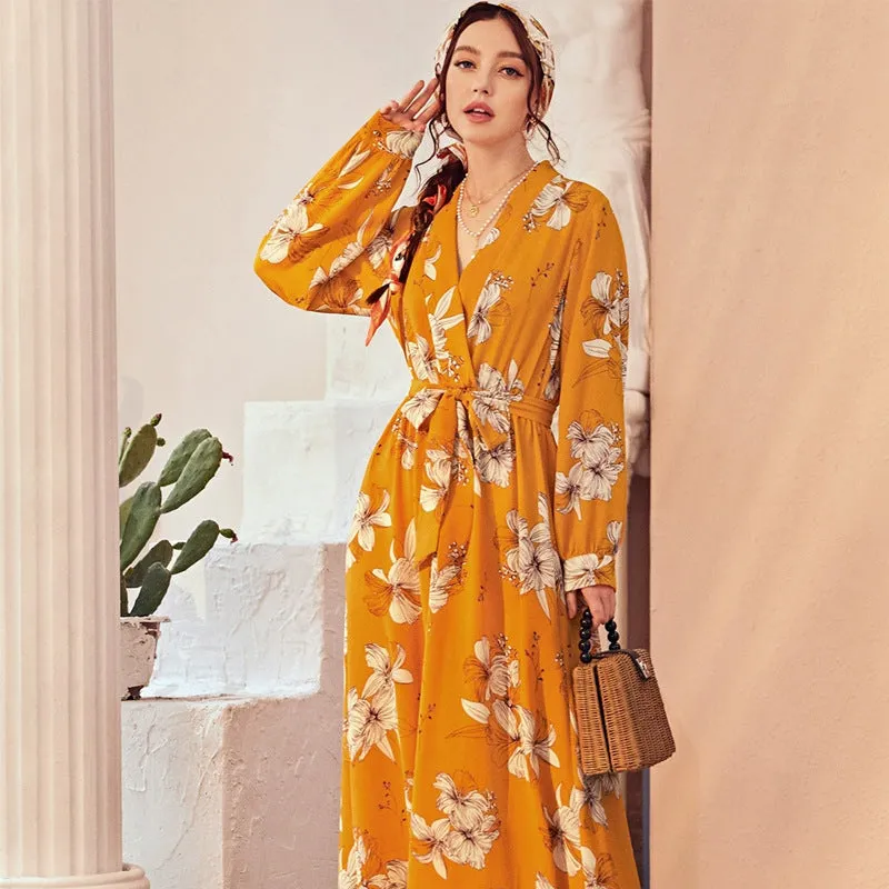 V Neck Long Sleeve Maxi Dress