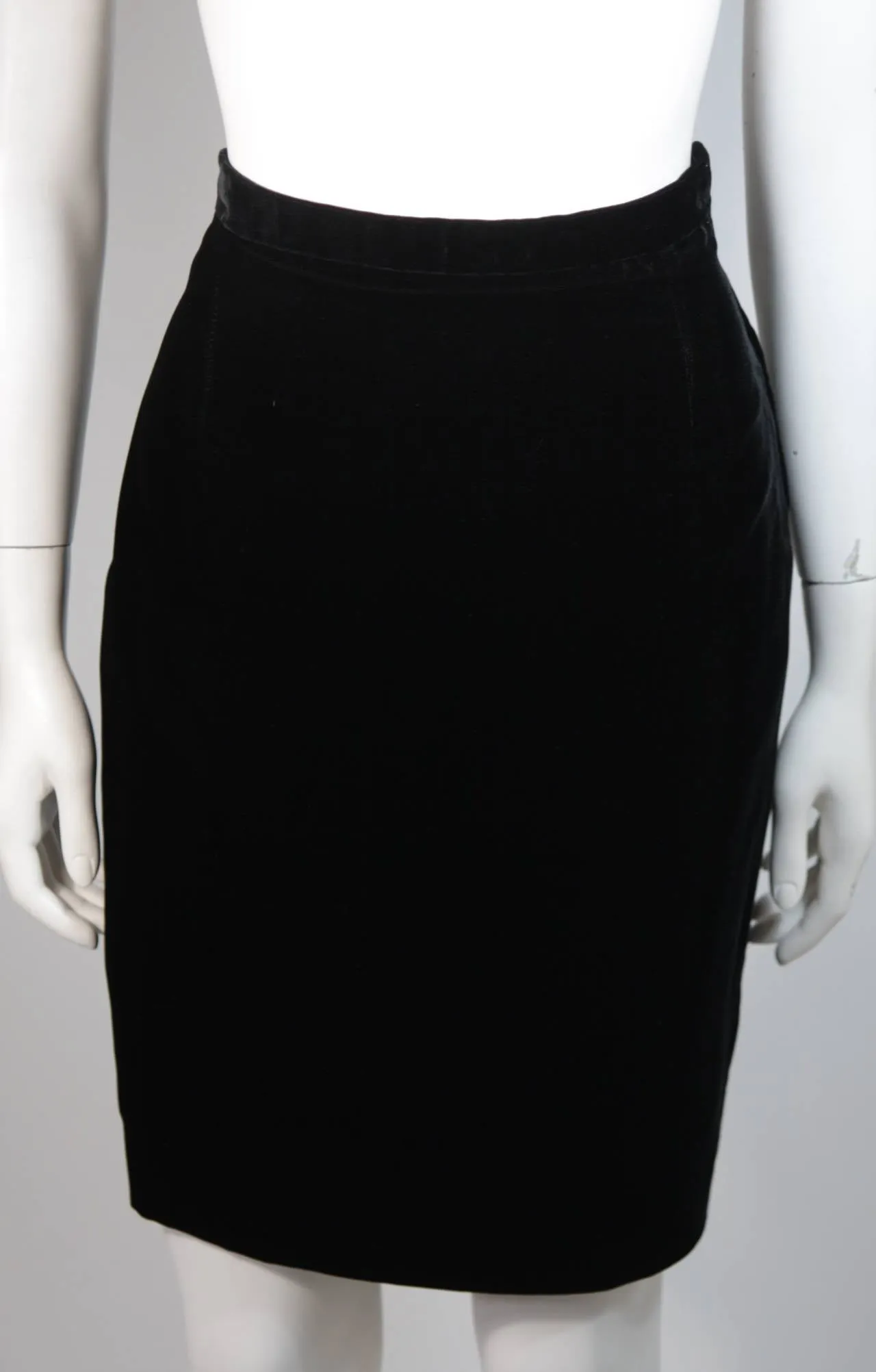 VICKY TIEL Black Velvet Skirt Suit with Rhinestone Buttons Size Small