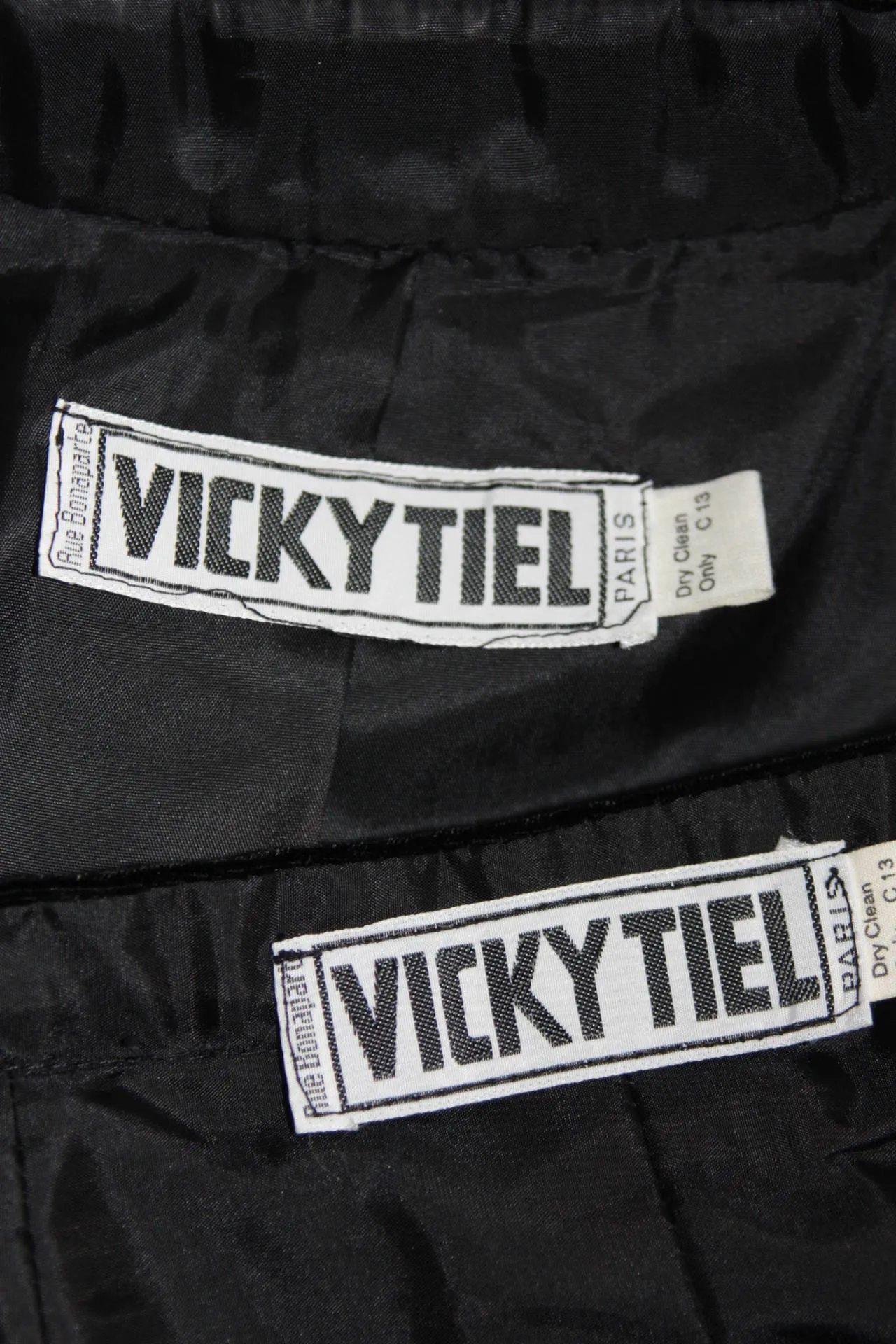 VICKY TIEL Black Velvet Skirt Suit with Rhinestone Buttons Size Small