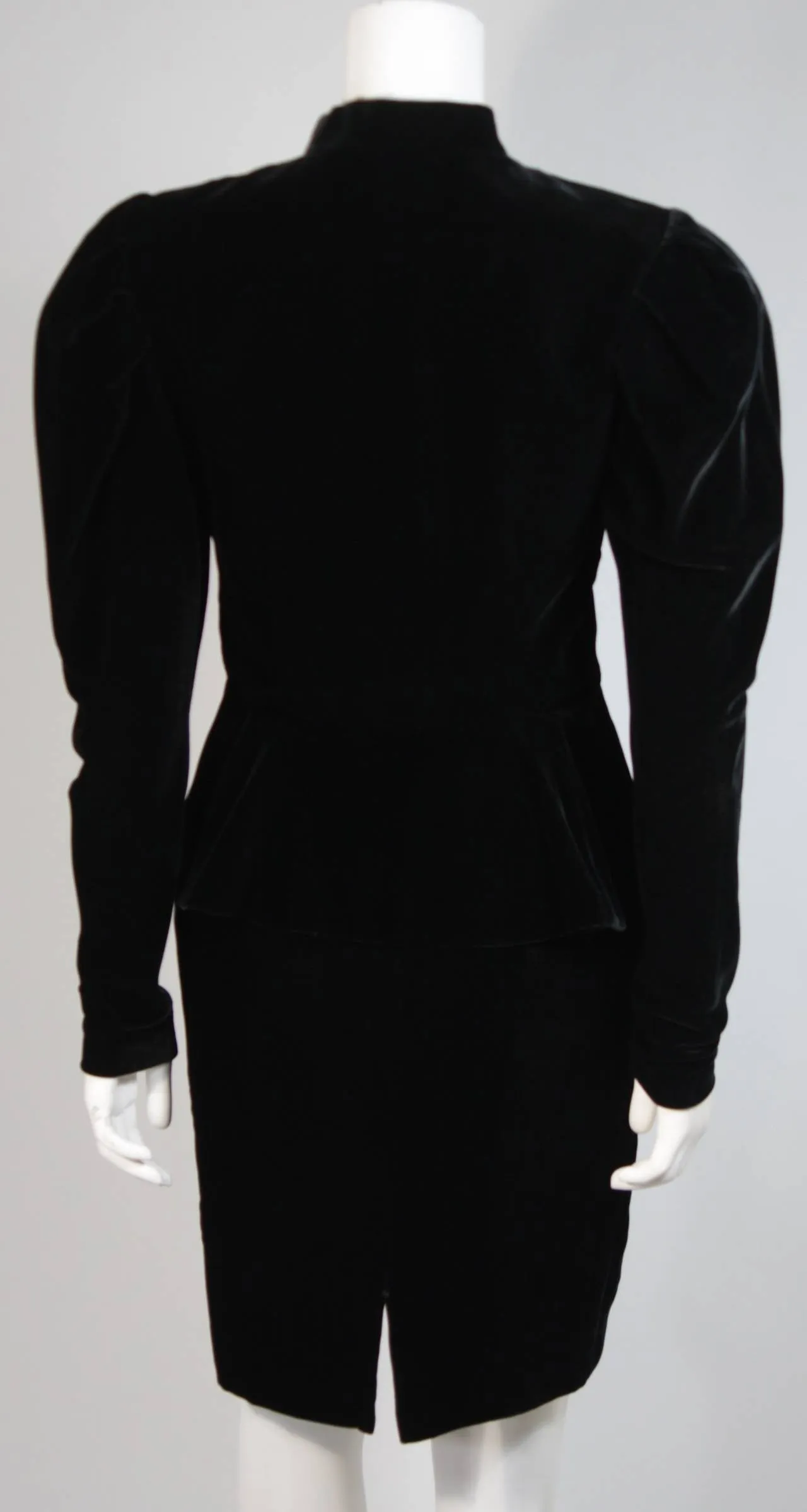 VICKY TIEL Black Velvet Skirt Suit with Rhinestone Buttons Size Small