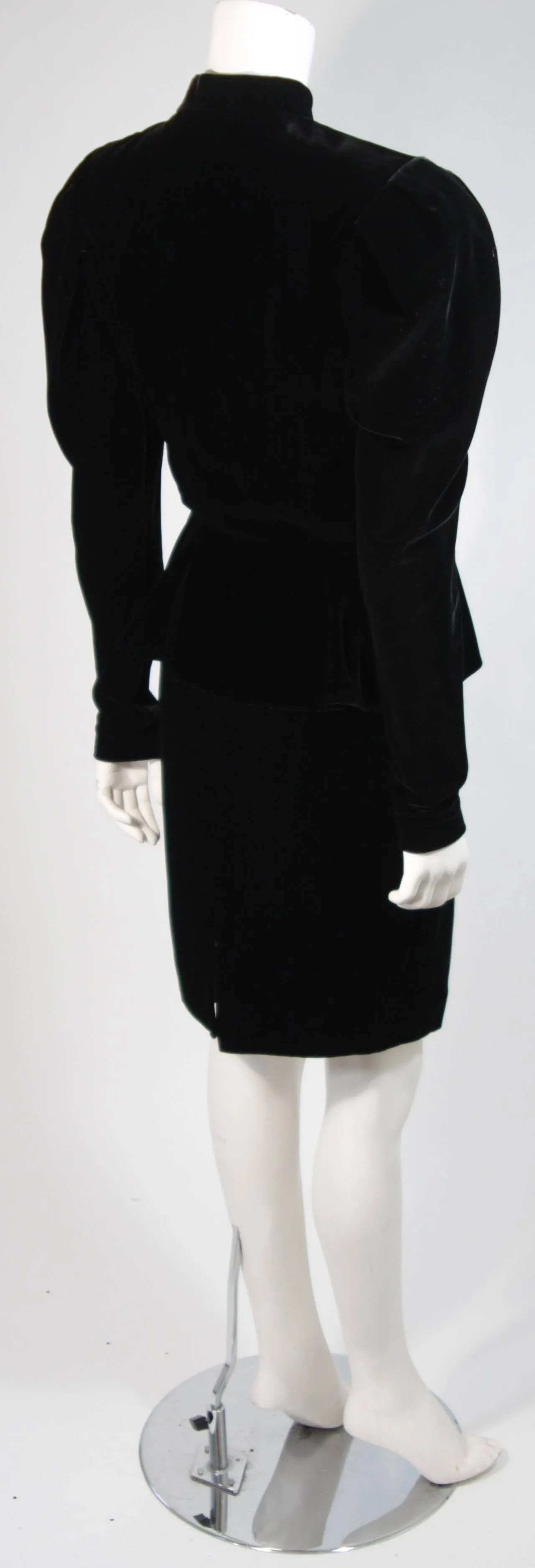 VICKY TIEL Black Velvet Skirt Suit with Rhinestone Buttons Size Small