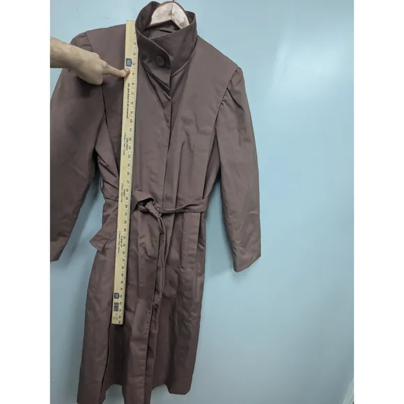 Vintage Gallary Quilted Trench Coat Belted Long Brown Made In Korea
