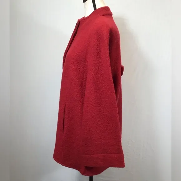 Vintage Ruby Rd Womens 100% Wool Pea Coat Size L Red Button Up Swing Jacket Twee