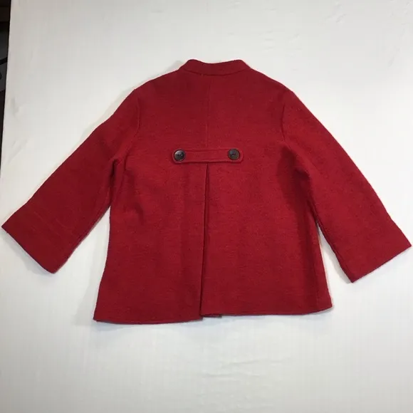 Vintage Ruby Rd Womens 100% Wool Pea Coat Size L Red Button Up Swing Jacket Twee