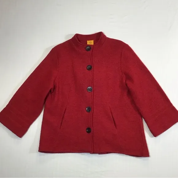 Vintage Ruby Rd Womens 100% Wool Pea Coat Size L Red Button Up Swing Jacket Twee