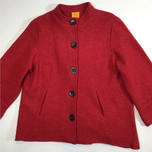 Vintage Ruby Rd Womens 100% Wool Pea Coat Size L Red Button Up Swing Jacket Twee