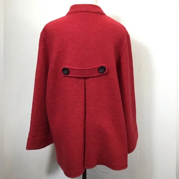 Vintage Ruby Rd Womens 100% Wool Pea Coat Size L Red Button Up Swing Jacket Twee