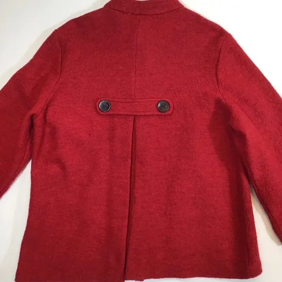 Vintage Ruby Rd Womens 100% Wool Pea Coat Size L Red Button Up Swing Jacket Twee