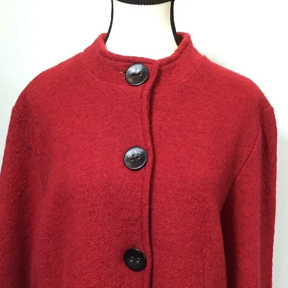 Vintage Ruby Rd Womens 100% Wool Pea Coat Size L Red Button Up Swing Jacket Twee