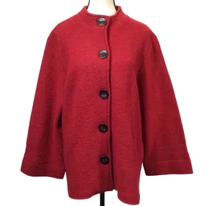 Vintage Ruby Rd Womens 100% Wool Pea Coat Size L Red Button Up Swing Jacket Twee