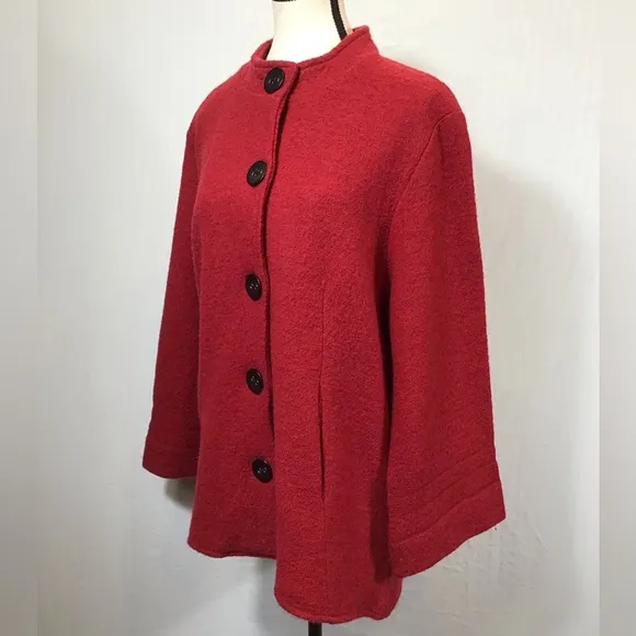 Vintage Ruby Rd Womens 100% Wool Pea Coat Size L Red Button Up Swing Jacket Twee