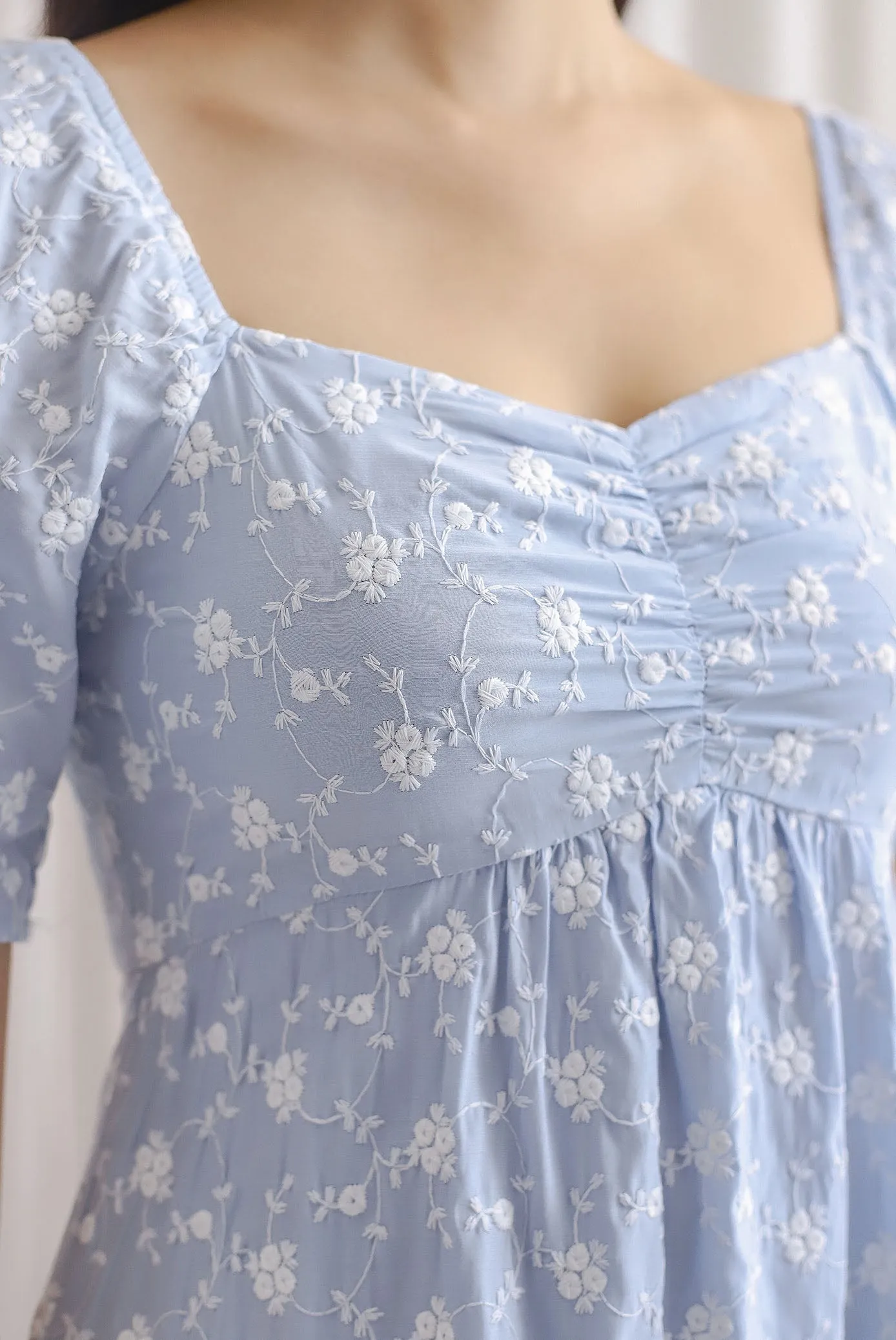 Vivienne Flutter Sleeve Embro Maxi Dress In Sky Blue
