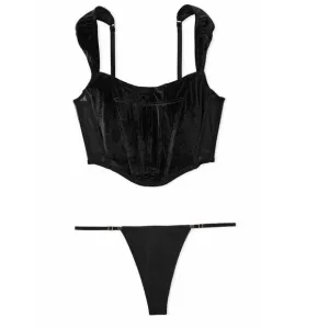 VS Dream Angels Velvet Corset Top Smooth Adjustable Thong Panty Set Black Small