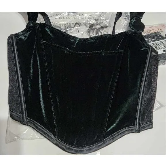 VS Dream Angels Velvet Corset Top Smooth Adjustable Thong Panty Set Black Small
