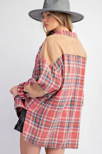 Washed Red Flannel with Elbow Contrast