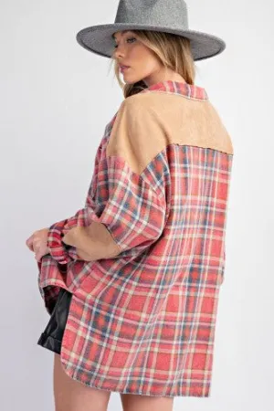 Washed Red Flannel with Elbow Contrast